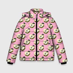 Зимняя куртка для мальчика Яблочные дольки на розовом фоне с эффектом 3D