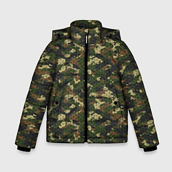 Куртка зимняя для мальчика Камуфляж лесной с высокотехнологичной гексагональн, цвет: 3D-черный