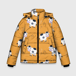 Куртка зимняя для мальчика Веселые коровки с ведрами молока, цвет: 3D-светло-серый