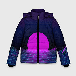 Куртка зимняя для мальчика Закат розового солнца Vaporwave Психоделика, цвет: 3D-черный