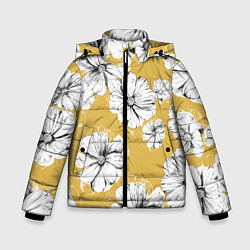 Куртка зимняя для мальчика Цветы Цветочно-Жёлтый, цвет: 3D-светло-серый