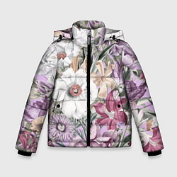 Куртка зимняя для мальчика Цветы Фиолетовый Клематис, цвет: 3D-светло-серый