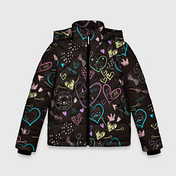Куртка зимняя для мальчика Паттерн милые животные и сердечки, цвет: 3D-черный