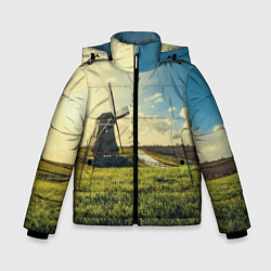 Куртка зимняя для мальчика Мельница в поле, цвет: 3D-красный