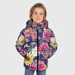 Куртка зимняя для мальчика Цветы Розовые Пионы, цвет: 3D-светло-серый — фото 2