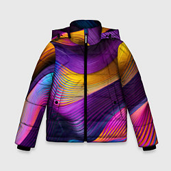 Куртка зимняя для мальчика Абстрактная волновая композиция Неоновые полосы Ab, цвет: 3D-светло-серый