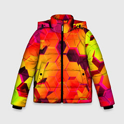 Куртка зимняя для мальчика НЕОНОВЫЕ ГРАДИЕНТНЫЕ 3D гексаэдры, цвет: 3D-черный