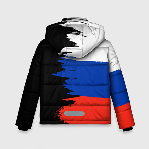 Зимняя куртка для мальчика Российский триколор на темном фоне / 3D-Черный – фото 2