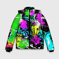 Зимняя куртка для мальчика Разноцветные пятна краски на черном фоне