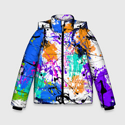 Куртка зимняя для мальчика Брызги и мазки разноцветных красок на белом фоне, цвет: 3D-черный