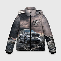 Куртка зимняя для мальчика Toyota Land Cruiser 200 среди скал, цвет: 3D-светло-серый