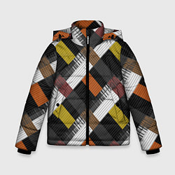 Куртка зимняя для мальчика Коричнево-горчичный с серым полосатый пэчворк, цвет: 3D-красный