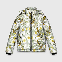 Куртка зимняя для мальчика Цветы Жёлтые С Птицами, цвет: 3D-светло-серый