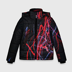 Зимняя куртка для мальчика Неоновые лучи в абстракции - Красный и синий