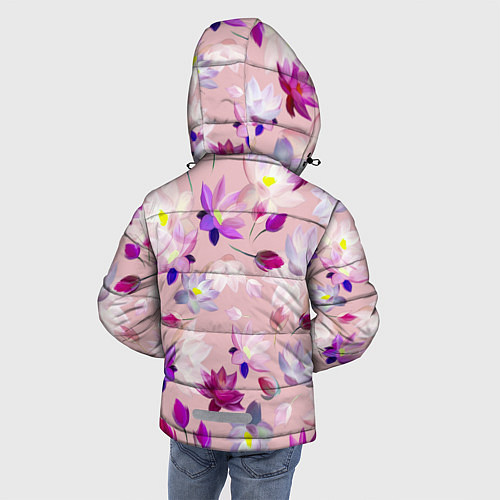 Зимняя куртка для мальчика Цветы Разноцветные Лотосы / 3D-Черный – фото 4