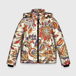Куртка зимняя для мальчика Цветочный винтажный орнамент, цвет: 3D-светло-серый
