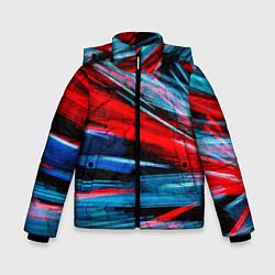 Куртка зимняя для мальчика Неоновые прерывающиеся линии - Красный и голубой, цвет: 3D-светло-серый