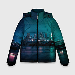 Зимняя куртка для мальчика Неоновый город с рекой - Светло-зелёный