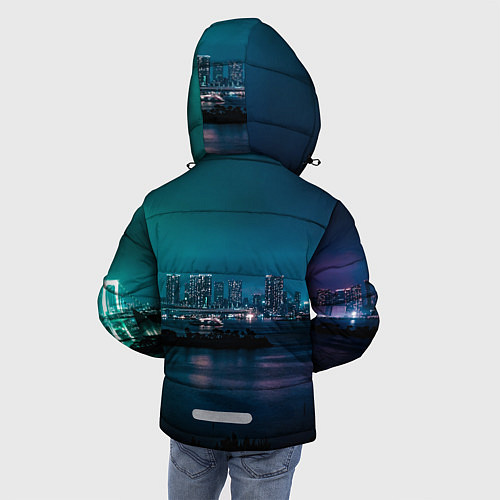 Зимняя куртка для мальчика Неоновый город с рекой - Светло-зелёный / 3D-Черный – фото 4