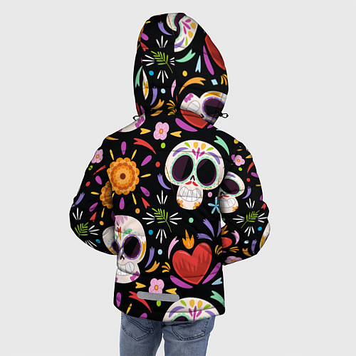 Зимняя куртка для мальчика Веселые черепа в цветах / 3D-Черный – фото 4