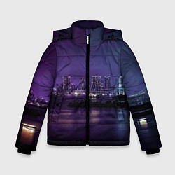 Куртка зимняя для мальчика Неоновый город с рекой - Фиолетовый, цвет: 3D-светло-серый