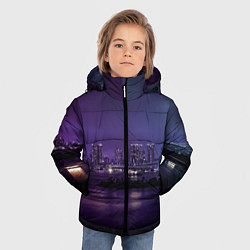 Куртка зимняя для мальчика Неоновый город с рекой - Фиолетовый, цвет: 3D-светло-серый — фото 2