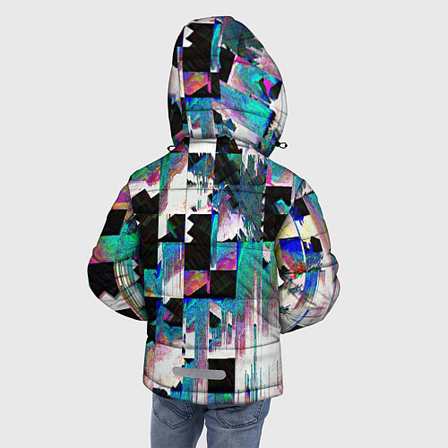 Зимняя куртка для мальчика Glitch Abstract squares Глитч Абстрактные квадраты / 3D-Черный – фото 4