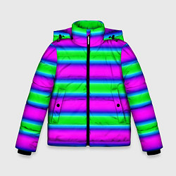 Зимняя куртка для мальчика Зеленый и фиолетовые яркие неоновые полосы striped