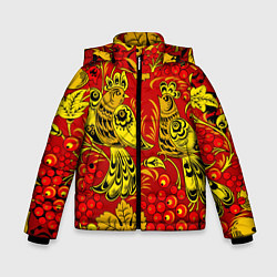 Куртка зимняя для мальчика Хохломская Роспись Две Птици На Красном Фоне, цвет: 3D-красный