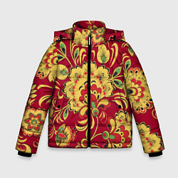 Зимняя куртка для мальчика Хохломская Роспись Цветы На красном Фоне