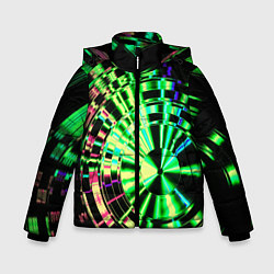 Куртка зимняя для мальчика Неоновые дискообразные узоры - Зелёный, цвет: 3D-черный