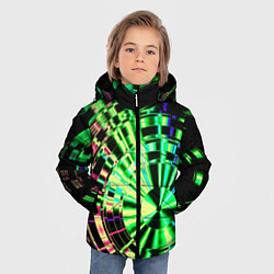 Куртка зимняя для мальчика Неоновые дискообразные узоры - Зелёный, цвет: 3D-черный — фото 2