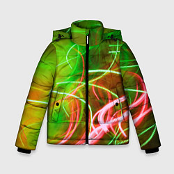Куртка зимняя для мальчика Неоновые линии и фонари - Зелёный, цвет: 3D-светло-серый