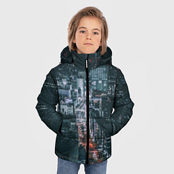 Куртка зимняя для мальчика Ночные улицы города с высоты - Белый, цвет: 3D-светло-серый — фото 2