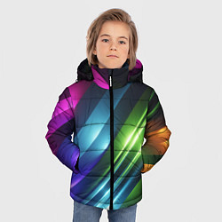 Куртка зимняя для мальчика Неоновые линии во тьме - Синий, цвет: 3D-красный — фото 2