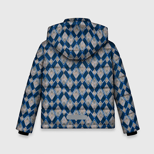 Зимняя куртка для мальчика Синие, бежевые ромбы / 3D-Светло-серый – фото 2