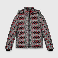 Зимняя куртка для мальчика Красный, черный квадраты на гранжевом сером