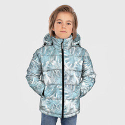 Куртка зимняя для мальчика Голубые листья пальмы на белом, цвет: 3D-светло-серый — фото 2