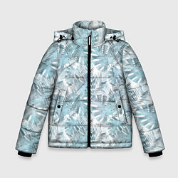 Куртка зимняя для мальчика Голубые листья пальмы на белом, цвет: 3D-черный