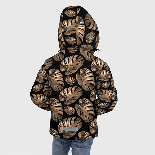 Зимняя куртка для мальчика Листья цветка монстеры на черном фоне / 3D-Черный – фото 4