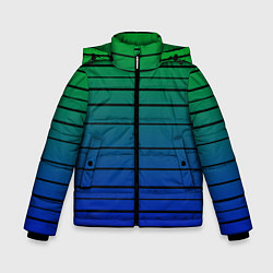 Зимняя куртка для мальчика Черные полосы на синем, зеленом градиенте