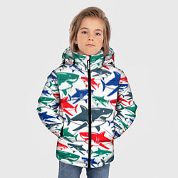 Куртка зимняя для мальчика Стая разноцветных акул - паттерн, цвет: 3D-красный — фото 2