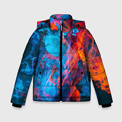 Куртка зимняя для мальчика Абстрактное переплетение оранжевой и синей красок, цвет: 3D-светло-серый