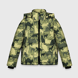 Зимняя куртка для мальчика Кошачий камуфляж в зеленой гамме