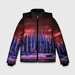 Зимняя куртка для мальчика Абстрактный фиолетовый лес и тёмная река