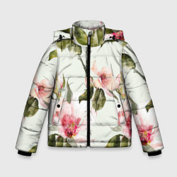 Куртка зимняя для мальчика Цветы Нарисованные Магнолии, цвет: 3D-светло-серый