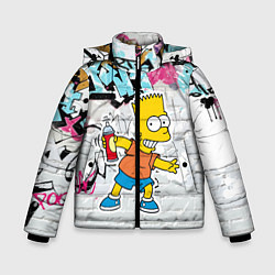Зимняя куртка для мальчика Барт Симпсон на фоне стены с граффити
