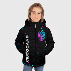 Куртка зимняя для мальчика Святослав и неоновый герб России: символ и надпись, цвет: 3D-черный — фото 2