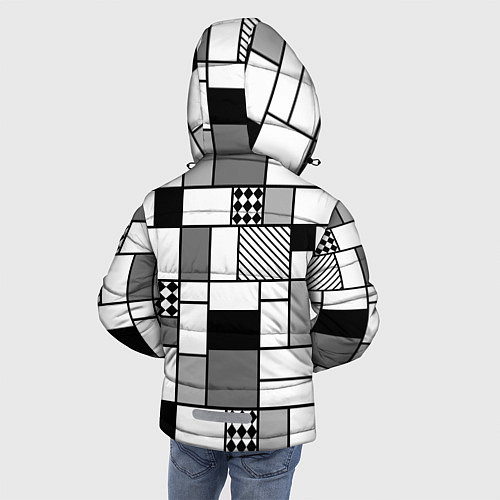 Зимняя куртка для мальчика Черно белый геометрический скандинавский узор / 3D-Черный – фото 4