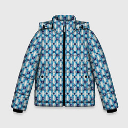 Куртка зимняя для мальчика Сине-белый геометрический икат узор, цвет: 3D-светло-серый